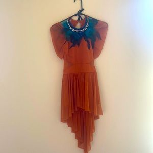 weissman girls orange teal lyrical contemporary dance costume mesh and feathers